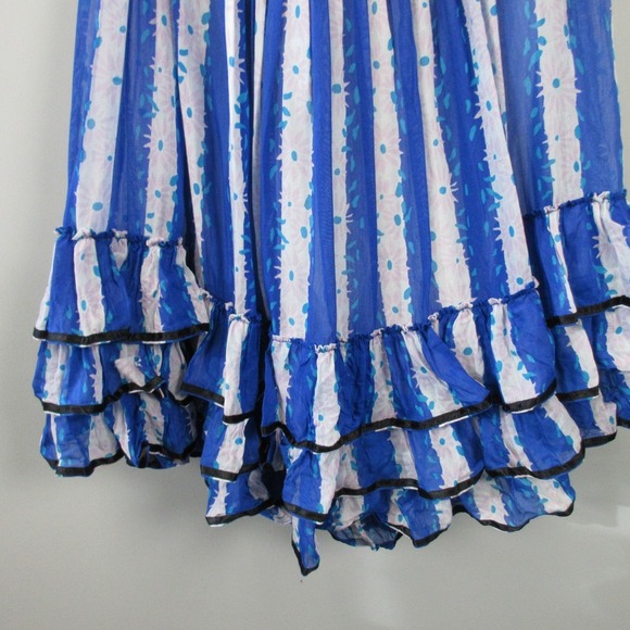 Betsey Johnson Halter Ruffle Dress 2 Blue Stripe VTG y2k Silk Babydoll 230 - Picture 6 of 9